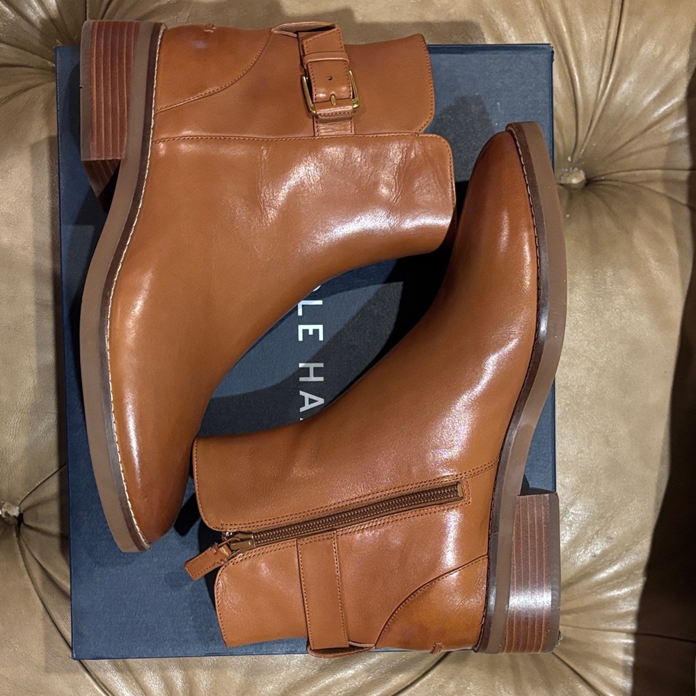 Cole Haan Women's Tan Leather Buckle Boots - new